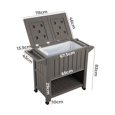Outdoor Bar Serving Cart with Cooler in Taupe