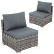 Rosedale grey armless outdoor sofa set of two single seaters with cushions on a balcony