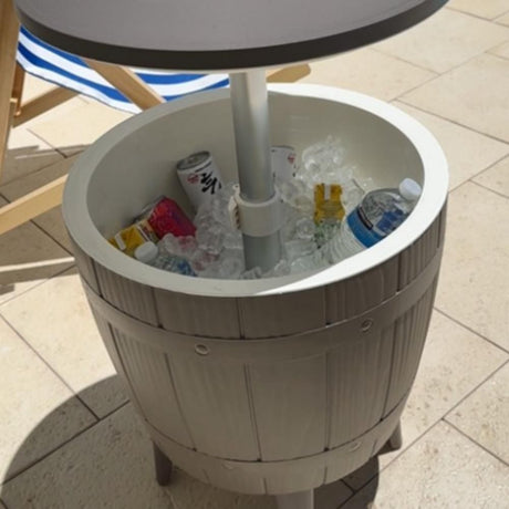Outdoor Retractable Cooler Bar Table in Taupe