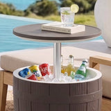 Outdoor Retractable Cooler Bar Table in Taupe