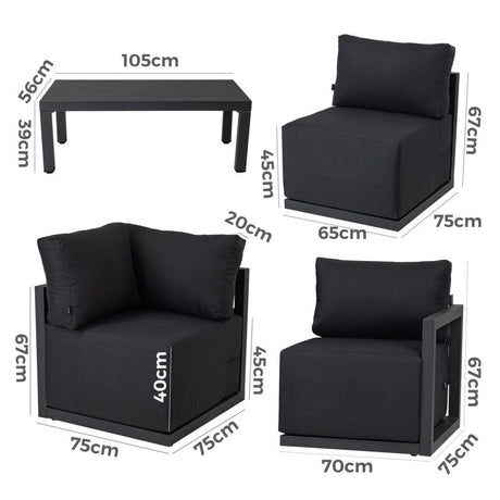 Noosa 7 Piece Outdoor Corner Lounge Set, Charcoal Grey Aluminium