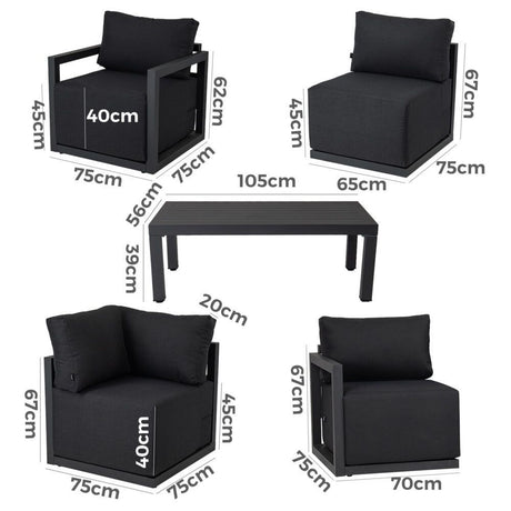 Noosa 8 Piece Outdoor Corner Lounge Set, Charcoal Grey Aluminium