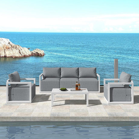 Noosa 6 Piece Outdoor Lounge Set, White Aluminium