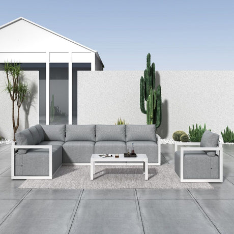 Noosa 8 Piece Outdoor Corner Lounge Set, White Aluminium