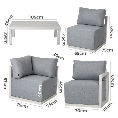 Noosa 5 Piece Outdoor Corner Lounge Set, White Aluminium