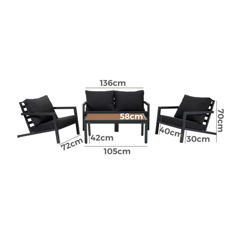 Coolum 5 Piece Outdoor Sofa Set, Charcoal Grey Aluminium