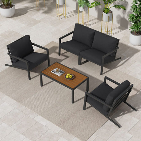 Coolum charcoal grey aluminium outdoor lounge set on a sunny patio