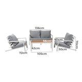 Coolum 5 Piece Outdoor Sofa Set, White Aluminium