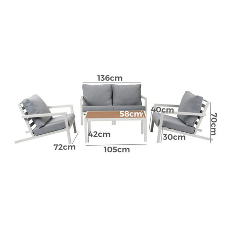 Coolum 5 Piece Outdoor Sofa Set, White Aluminium
