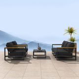 Five seat charcoal grey outdoor lounge suite with aluminium frame and cushions