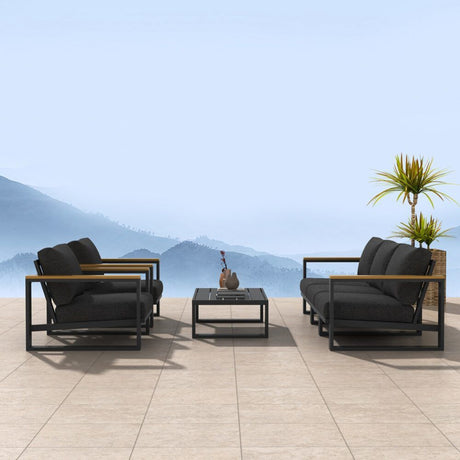 Maroochydore charcoal grey aluminium outdoor lounge set on a sunny patio
