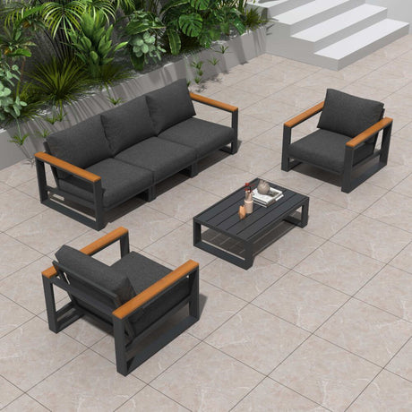 Maroochydore 6 Piece Outdoor Lounge Set, Charcoal Grey Aluminium