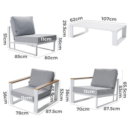 Maroochydore 6 Piece Outdoor Lounge Set, White Aluminium