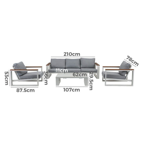 Maroochydore 6 Piece Outdoor Lounge Set, White Aluminium