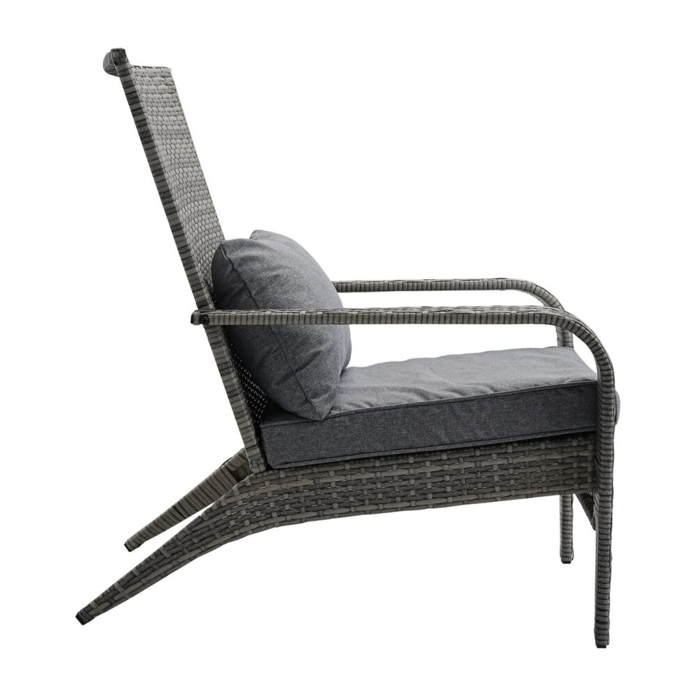 Callala Bay grey rattan outdoor lounge chair with cushions on a patio