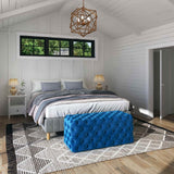 Elegant Navy Blue Velvet Rectangular Ottoman