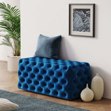 Elegant Navy Blue Velvet Rectangular Ottoman