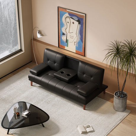 Versatile Black 3-Seater Adjustable Sofa Bed with Cup Holder — Allure Home Collections