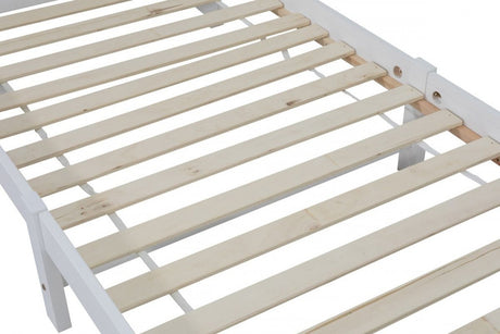 King Single Solid Pine Timber Bed Frame with Bookshelf Storage Headboard- White
