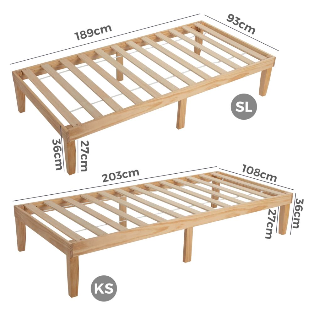 King single warm wooden bed base from foot end showing 6-leg support — Allure Home Collections