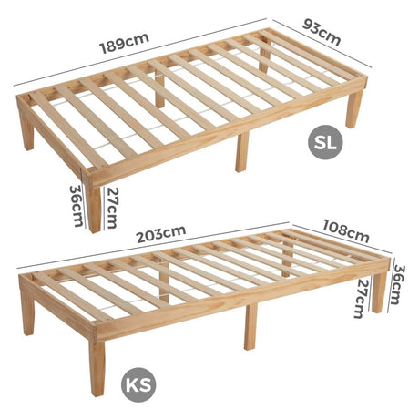 King single warm wooden bed base from foot end showing 6-leg support — Allure Home Collections