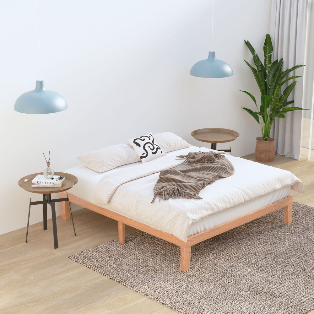 Warm Wooden Queen Bed Base Frame