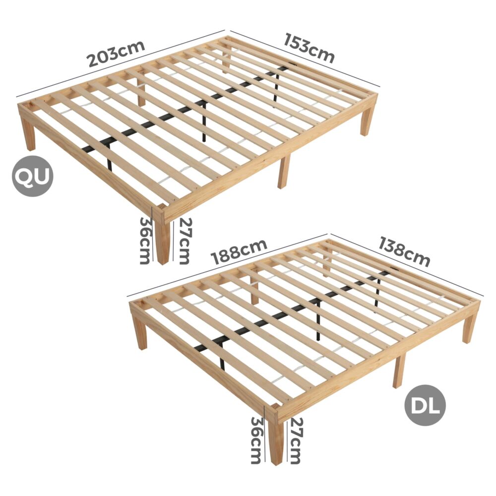 Warm Wooden Queen Bed Base Frame