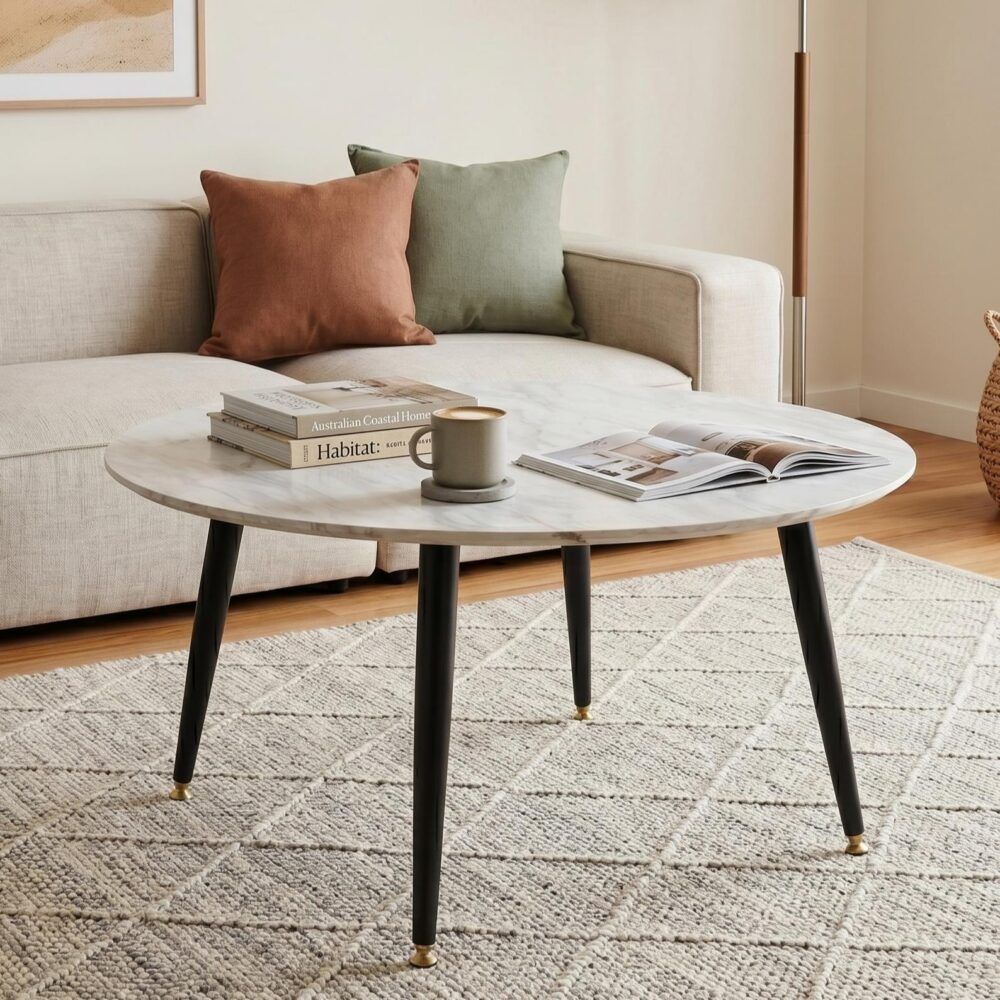 Killingworth Round Coffee Table, White Marble Effect