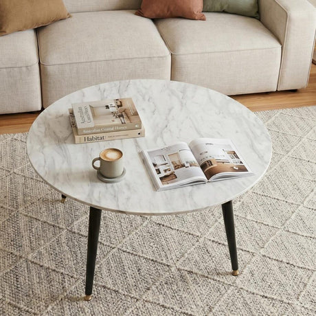 Killingworth Round Coffee Table, White Marble Effect