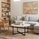 Cathkin Round Coffee Table, White Marble Effect Black Legs
