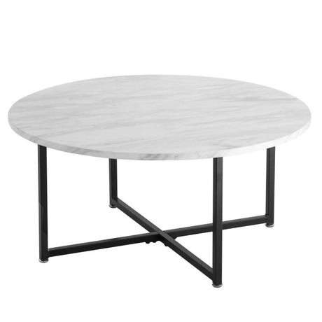 Cathkin Round Coffee Table, White Marble Effect Black Legs