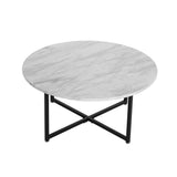 Cathkin Round Coffee Table, White Marble Effect Black Legs
