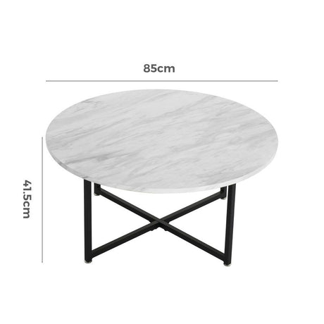 Cathkin Round Coffee Table, White Marble Effect Black Legs