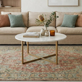 Cathkin white marble effect gold legs coffee table in a modern living room