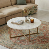 Cathkin Round Coffee Table, White Marble Effect Gold Legs
