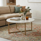 Cathkin Round Coffee Table, White Marble Effect Gold Legs