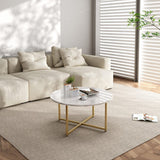 Cathkin Round Coffee Table, White Marble Effect Gold Legs