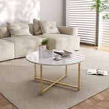 Cathkin Round Coffee Table, White Marble Effect Gold Legs