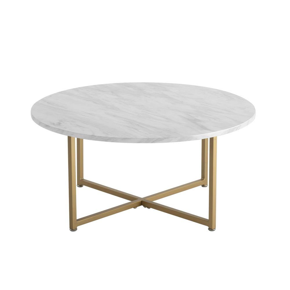 Cathkin Round Coffee Table, White Marble Effect Gold Legs