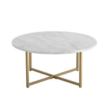 Cathkin Round Coffee Table, White Marble Effect Gold Legs
