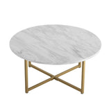 Cathkin Round Coffee Table, White Marble Effect Gold Legs