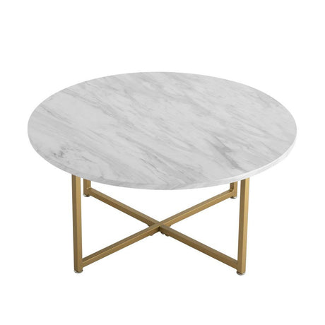 Cathkin Round Coffee Table, White Marble Effect Gold Legs