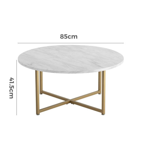 Cathkin Round Coffee Table, White Marble Effect Gold Legs