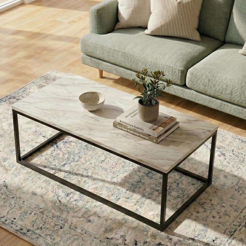 Industrial Style Marble Effect Rectangular Coffee Table