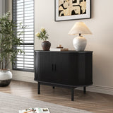 Mid-Century Ribbed Sideboard Cabinet — Natural Wood Top, Vertical Ribbed Detail — Allure Home Collections
