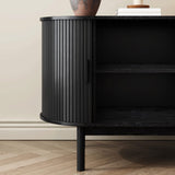 Mid-Century Ribbed Sideboard Cabinet — Natural Wood Top, Vertical Ribbed Detail — Allure Home Collections