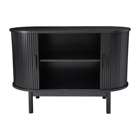 Mid-Century Ribbed Sideboard Cabinet — Natural Wood Top, Vertical Ribbed Detail — Allure Home Collections