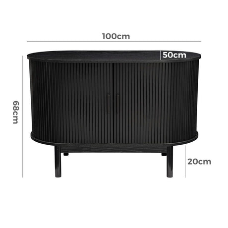 Mid-Century Ribbed Sideboard Cabinet — Natural Wood Top, Vertical Ribbed Detail — Allure Home Collections