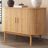 Mid-Century Ribbed Sideboard Cabinet — Natural Wood Top, Vertical Ribbed Detail — Allure Home Collections