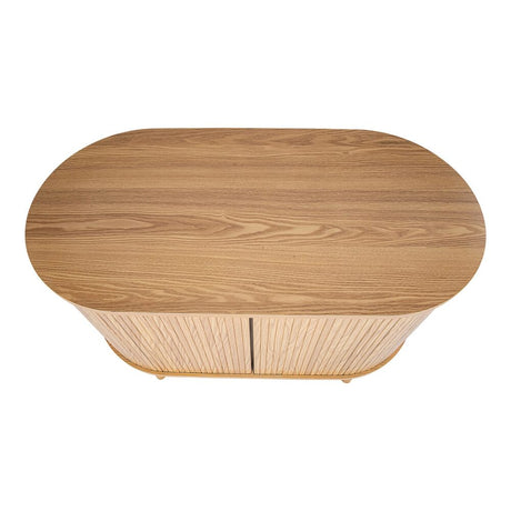 Mid-Century Ribbed Sideboard Cabinet — Natural Wood Top, Vertical Ribbed Detail — Allure Home Collections